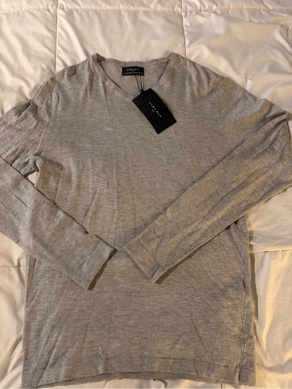 Zara Man Basic Grey V-Neck Viscose
Blend Knit Sweater Size M